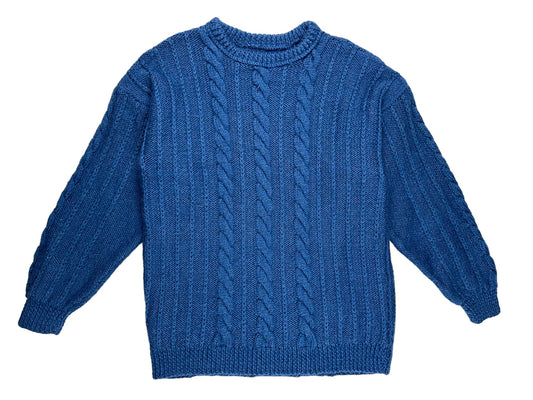 Pull bleu tricoté-main - 10/12 ans