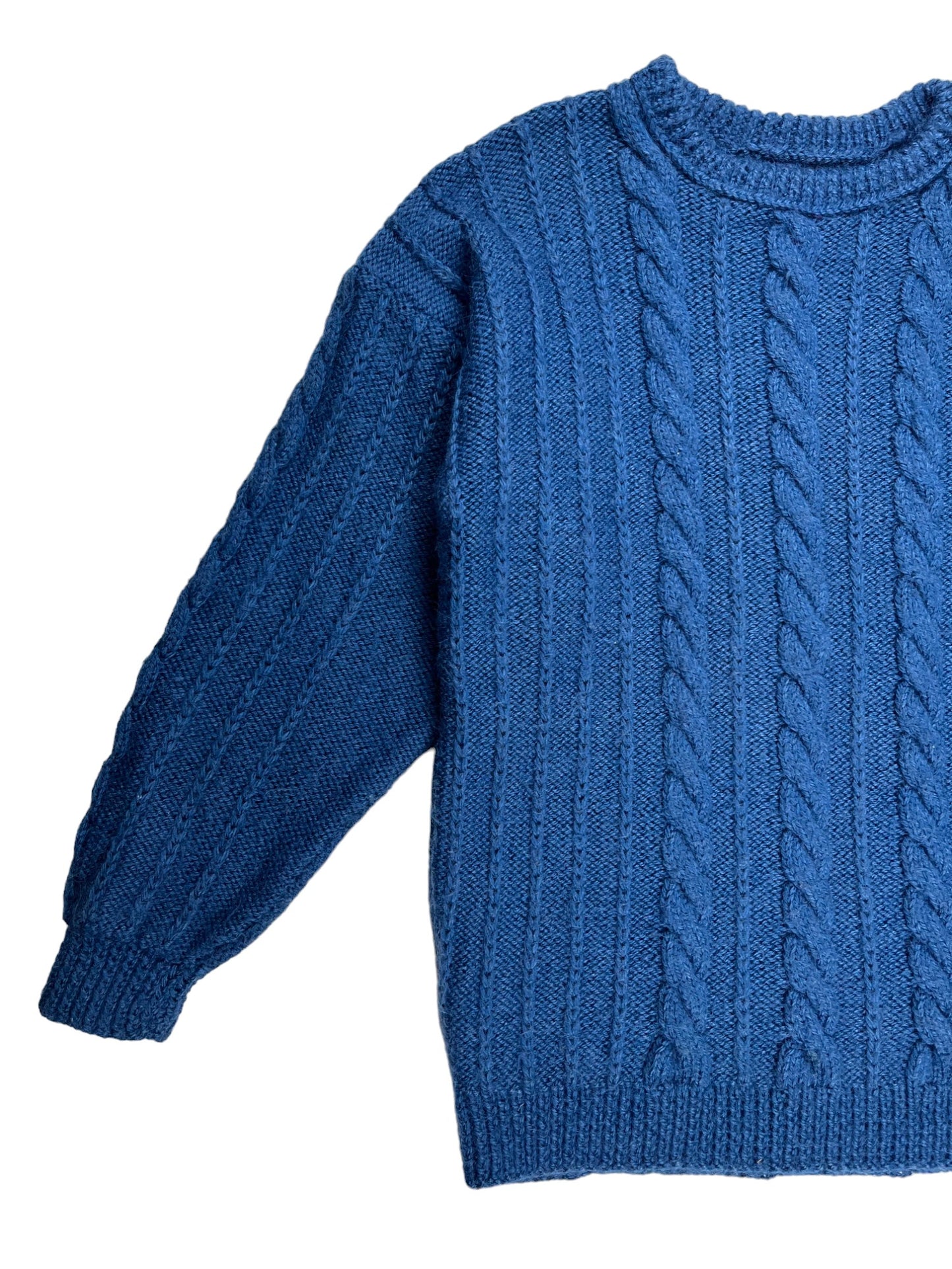 Pull bleu tricoté-main - 10/12 ans