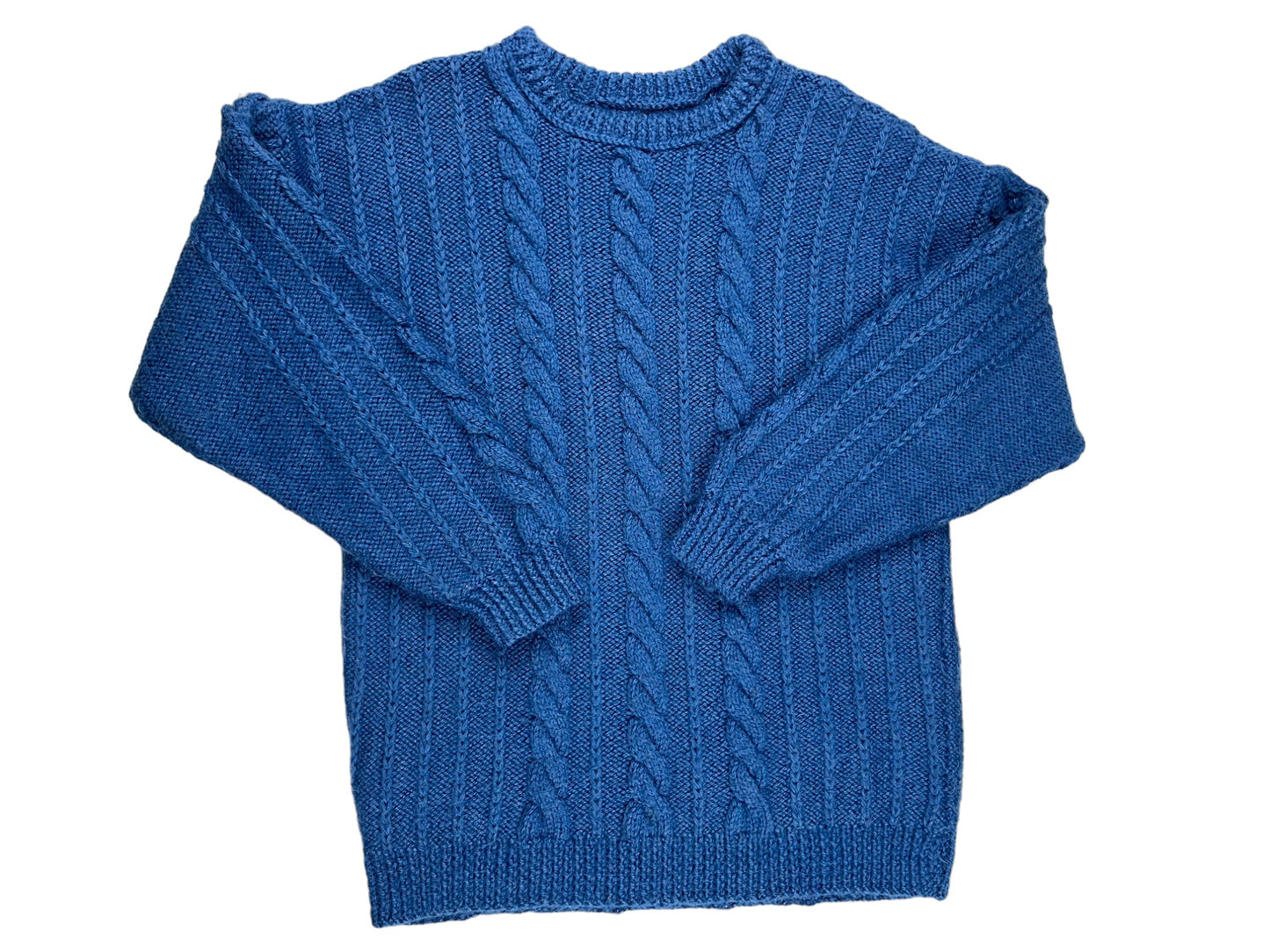 Pull bleu tricoté-main - 10/12 ans