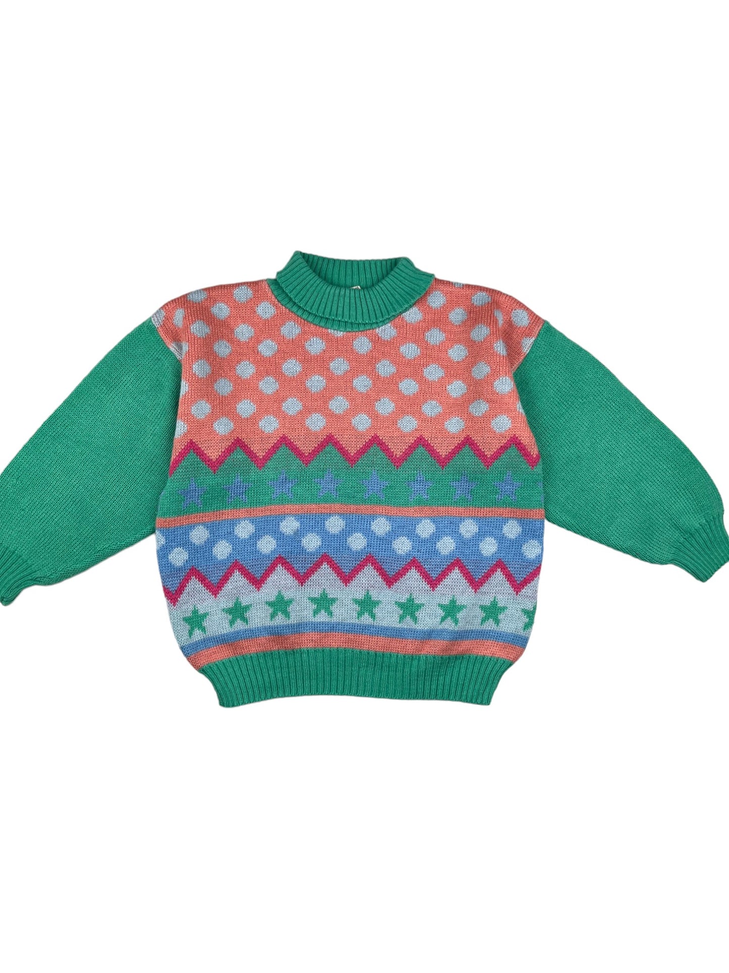 Pull vintage vert et rose - 6 ans