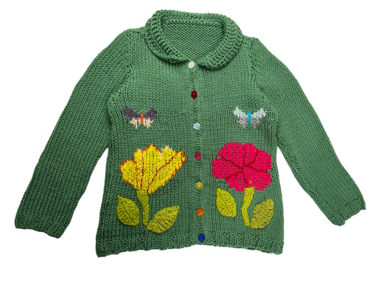 Gros gilet vert tricoté-main - 8 ans