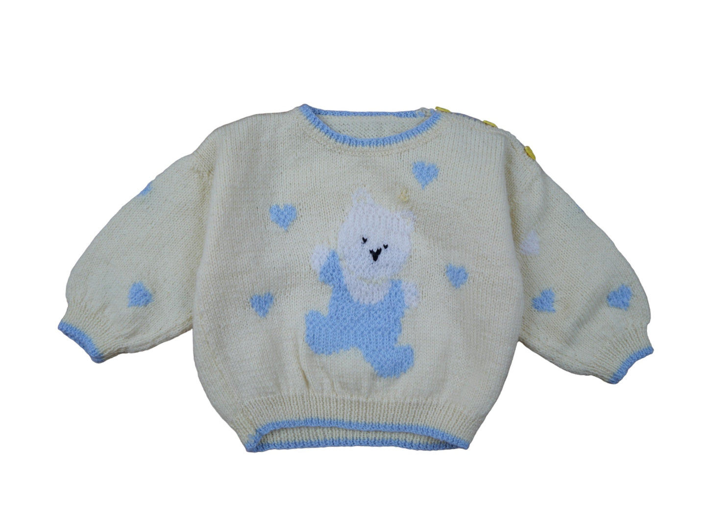 Pull jaune ourson tricoté main - 9 mois