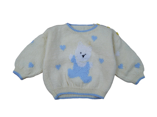 Pull jaune ourson tricoté main - 9 mois