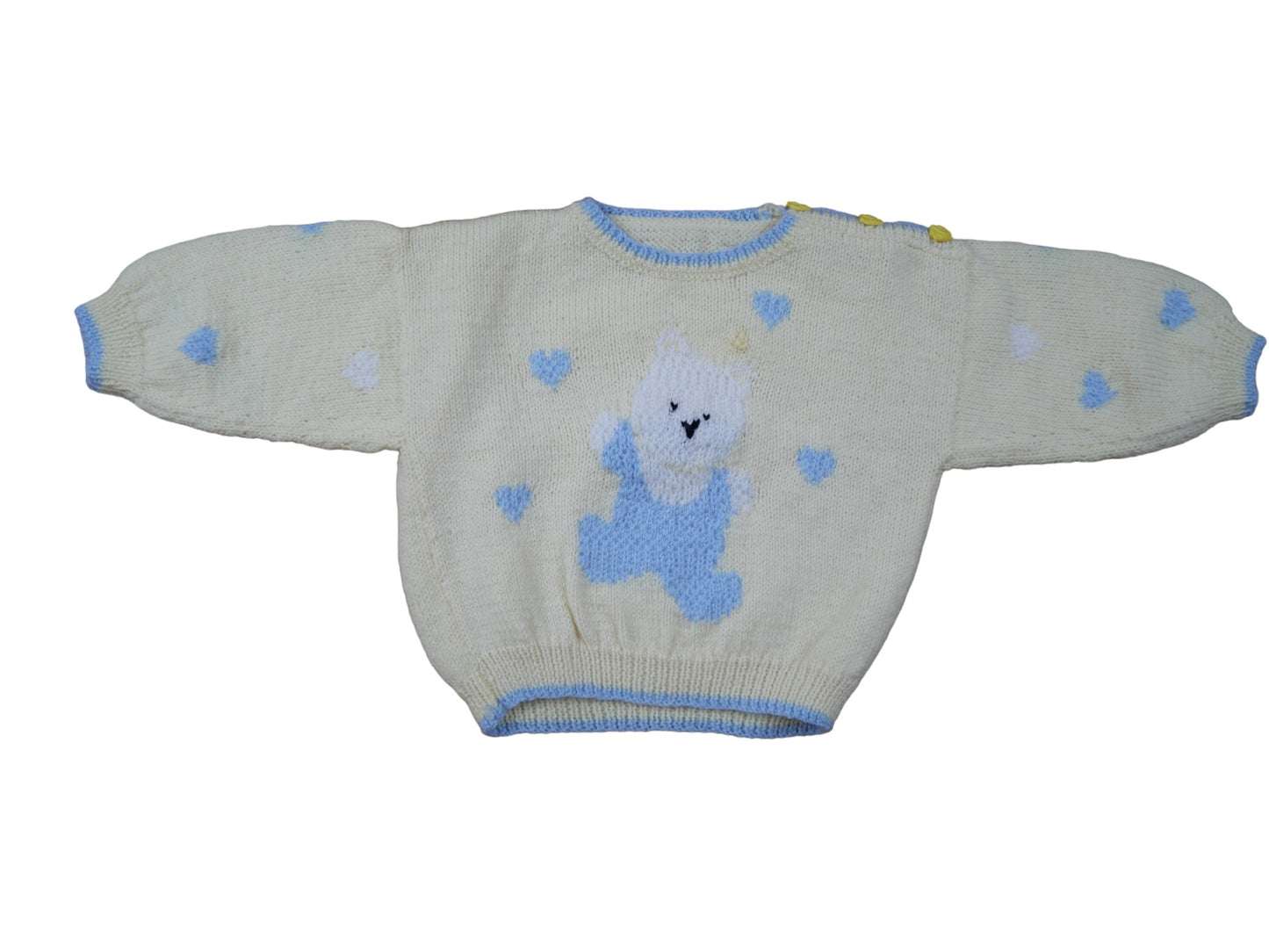 Pull jaune ourson tricoté main - 9 mois